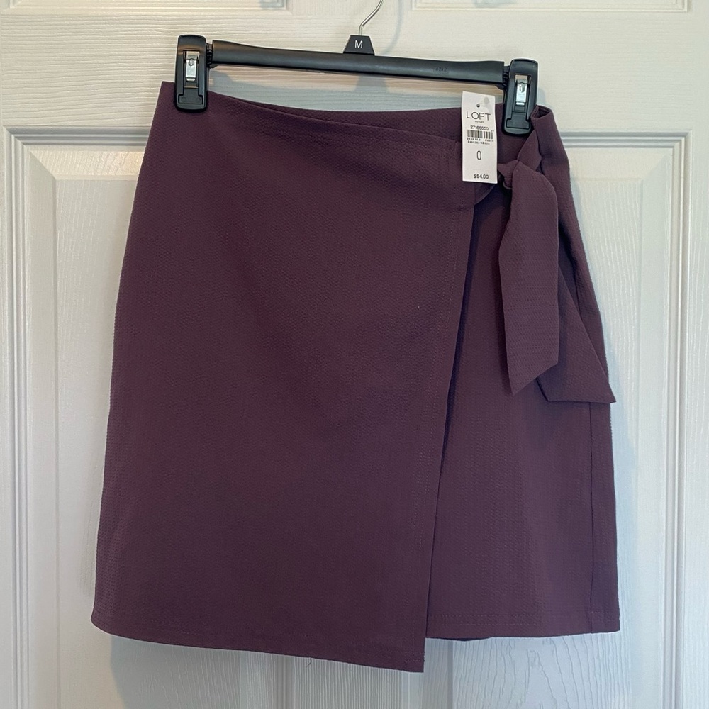 COPY - NWT Loft Outlet Deep Purple Wrap Mini Skirt w/ Side Adjustable Tie on Hi…